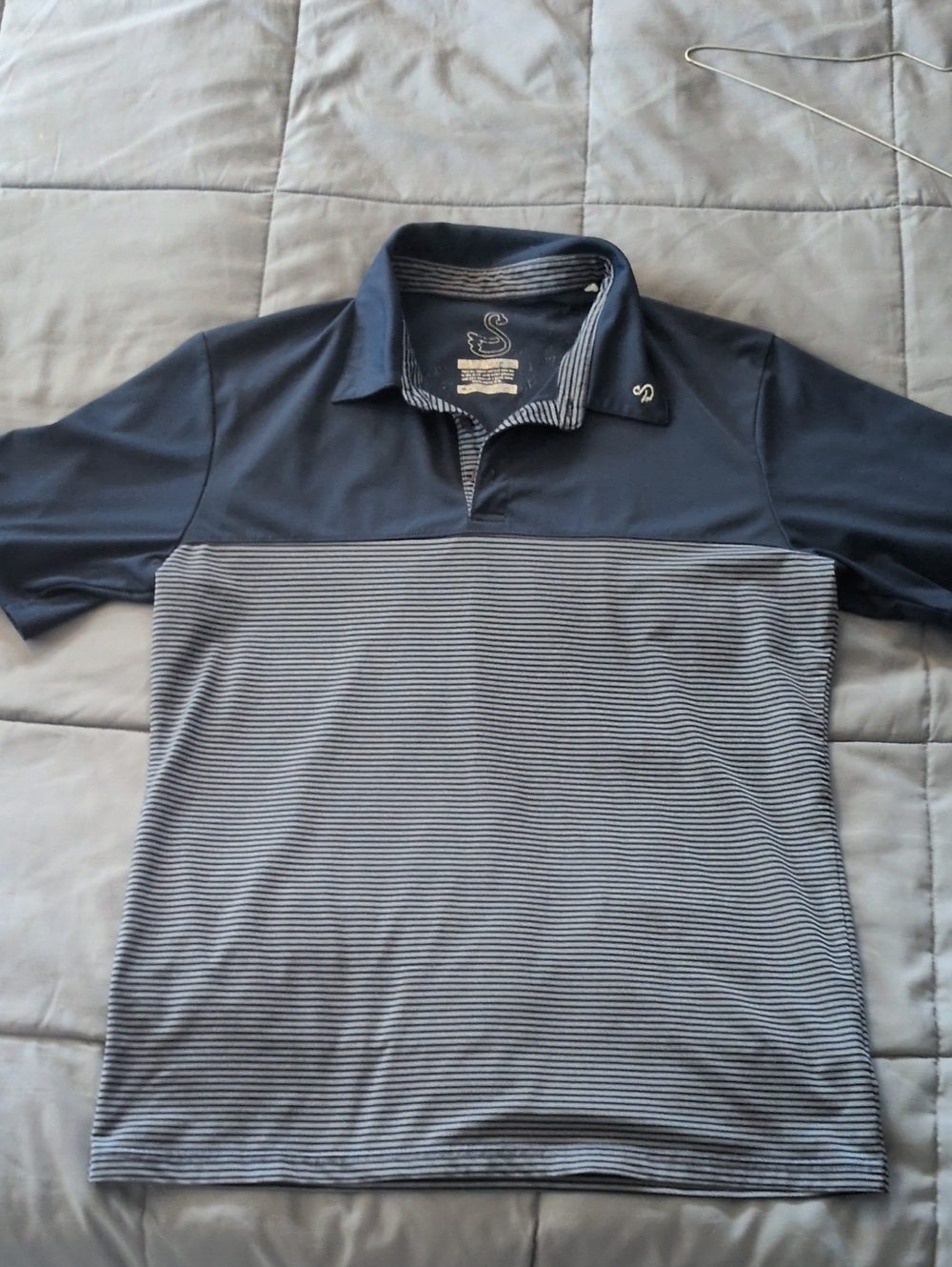 Swannies Striped Navy & Gray Men's Golf Polo with Contrast Yoke